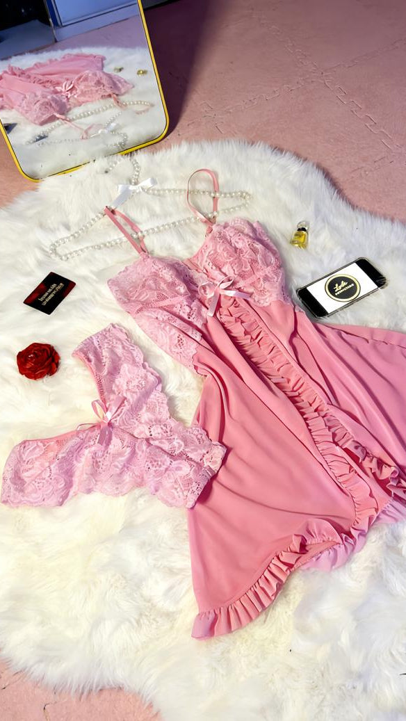 Baby-doll "Pink Ruffle" en Dentelle